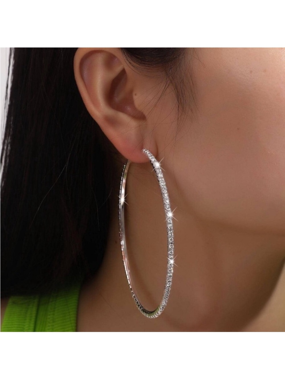18k Gold Plated Silver Extra Large Rhinestone Hoop Earrings Statement Hoops new